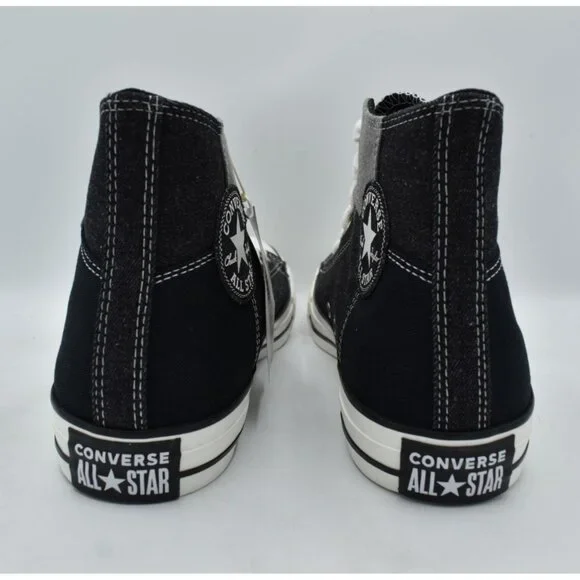 Converse Mens 12 Chuck Taylor All Star Black Grey Patchwork High Top Sneakers - Picture 4 of 13